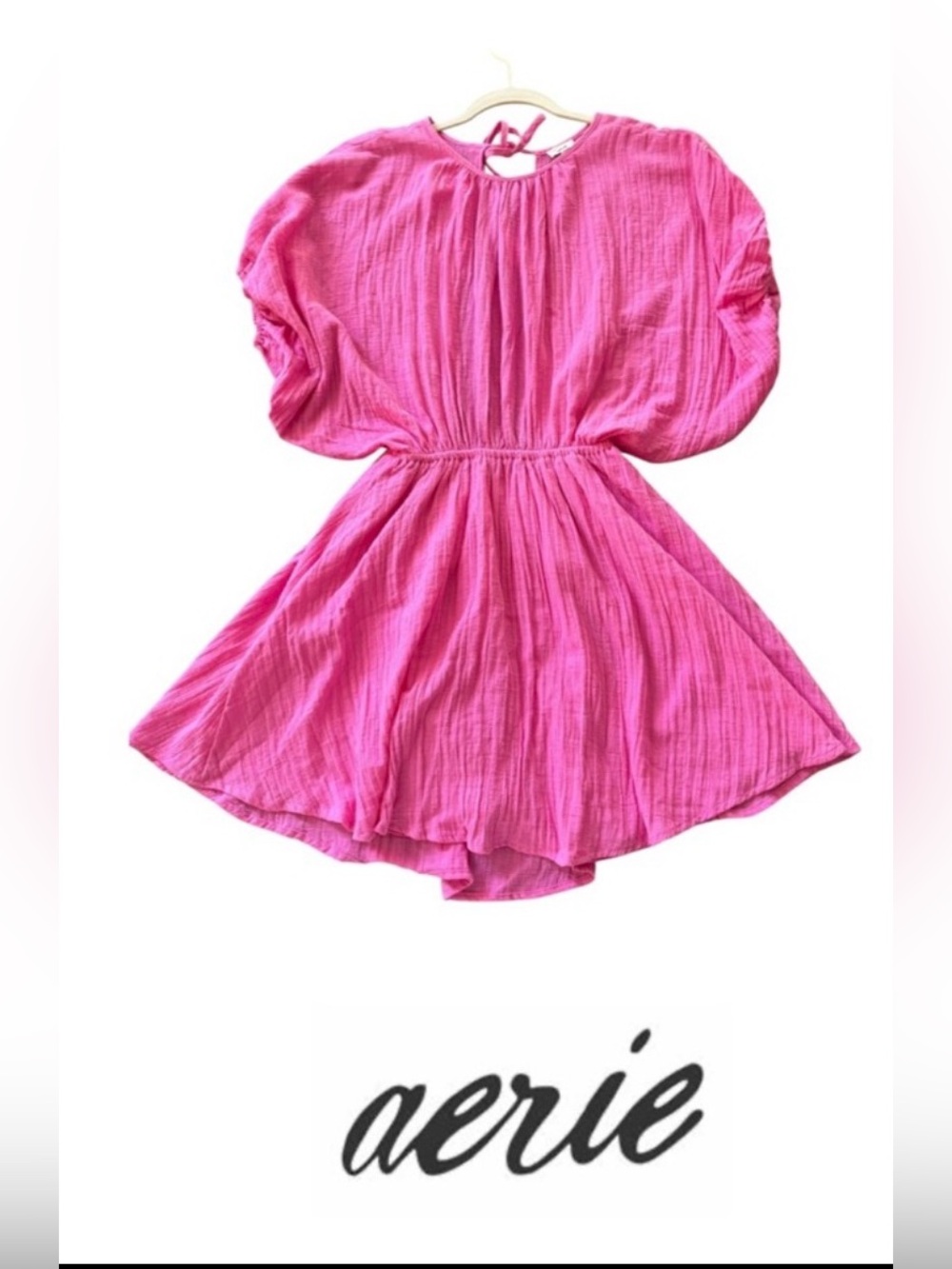 Aerie Golden Hour Vibrant Pink Flowy Dress Size Small Open Back Summer Beachwear